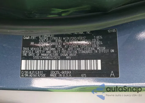 2006 Toyota Sequoia Sr5 V8 from USA, damaged, VIN 5TDZT34A96S273012